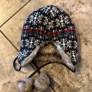 TARNISH NORDSTROM GIRLS'S  AVIATOR WINTER HAT FAUX FUR LINING ONE SIZE